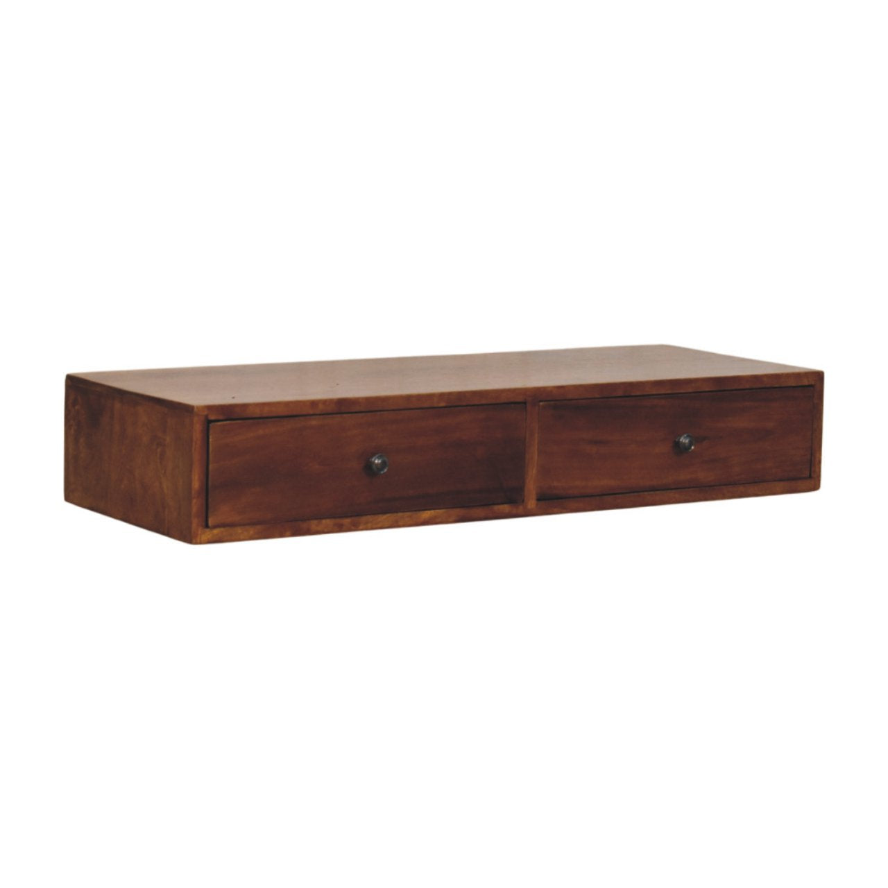 Lunar 2 Drawer Chestnut Wall Mounted Console – Solid Mango Wood Floating Table (88cm)