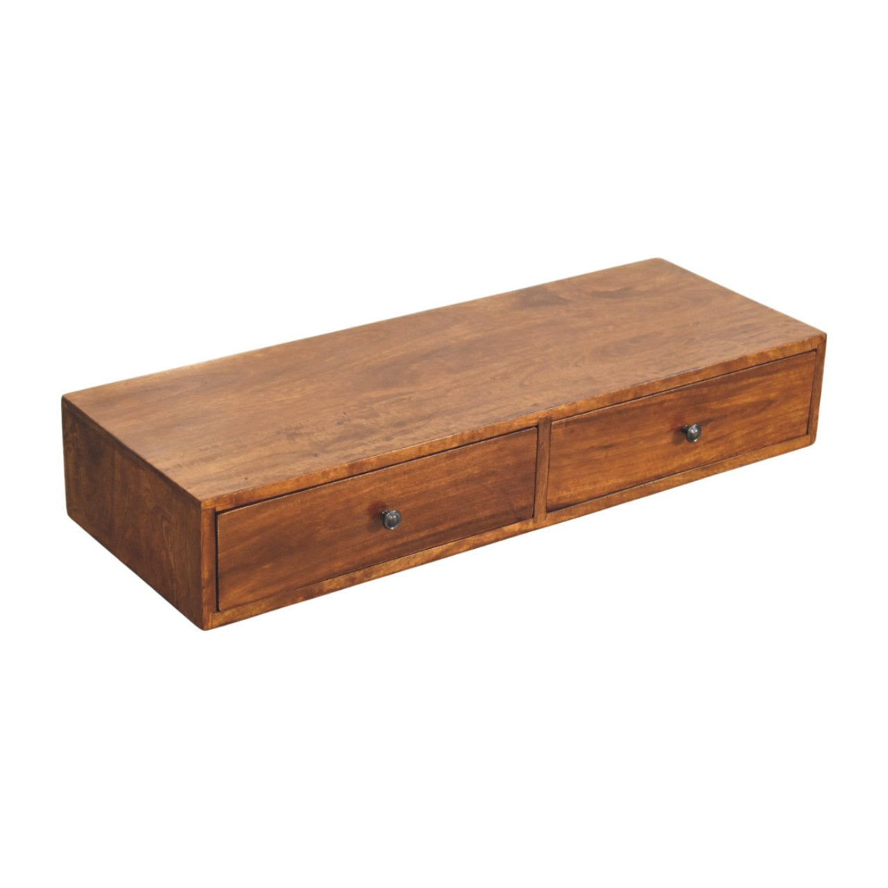 Lunar 2 Drawer Chestnut Wall Mounted Console – Solid Mango Wood Floating Table (88cm)