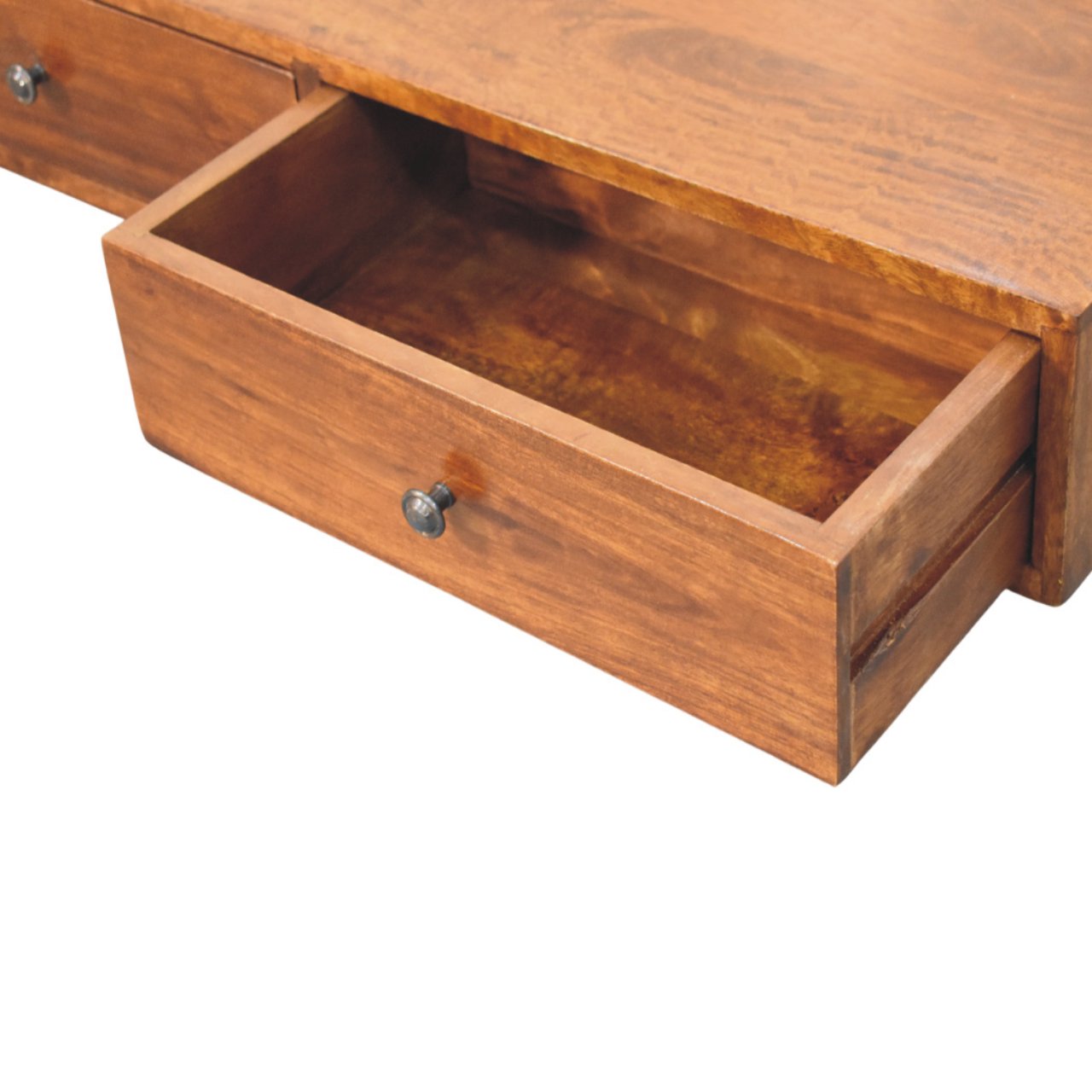 Lunar 2 Drawer Chestnut Wall Mounted Console – Solid Mango Wood Floating Table (88cm)