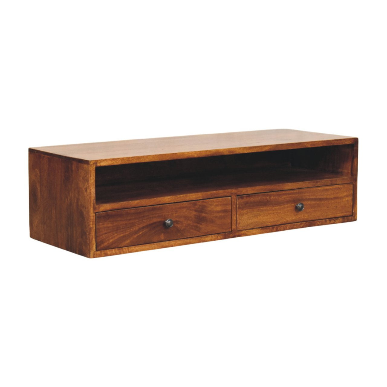 Lunar 2 Drawer Chestnut Wall Mounted Media Unit - Floating TV Stand with Drawers