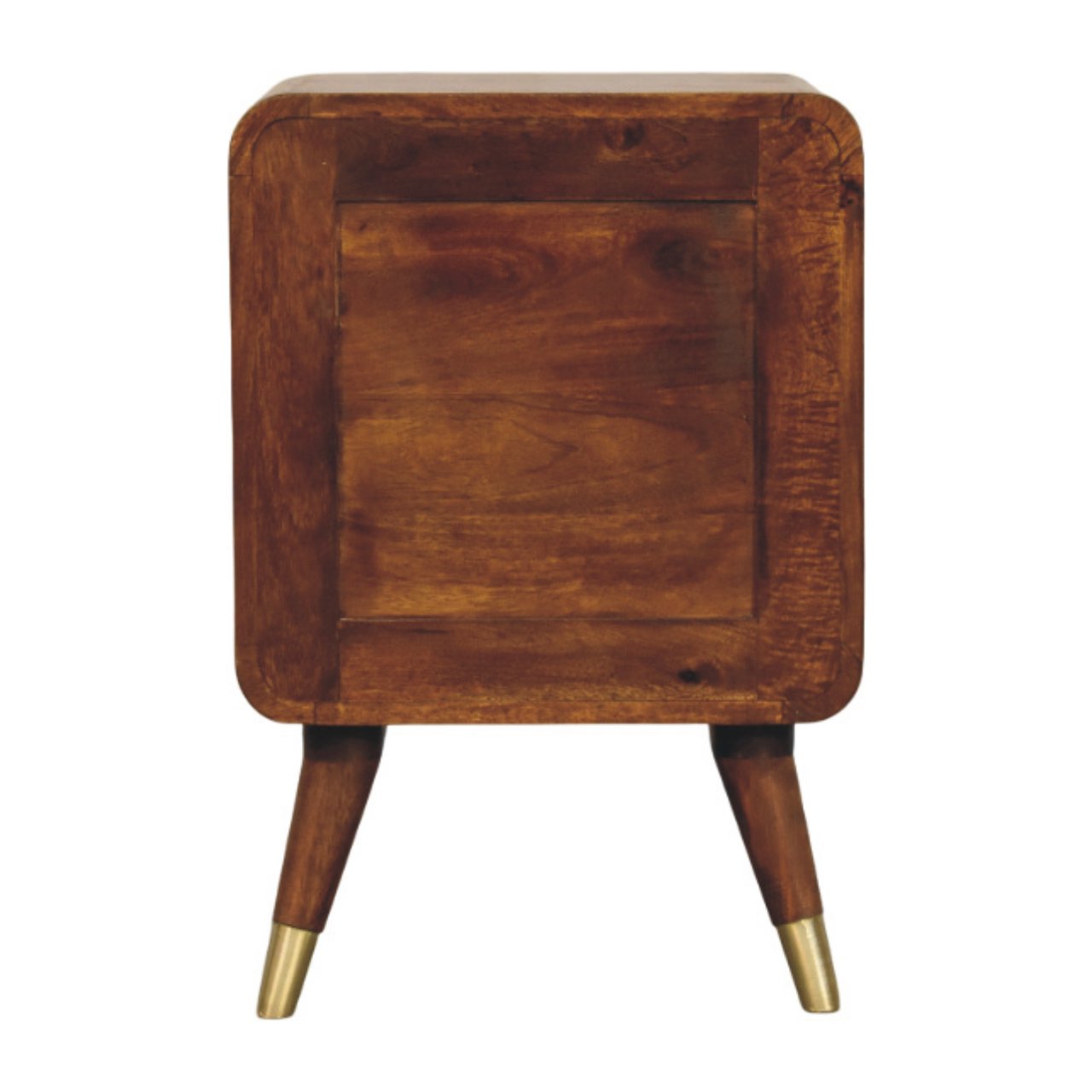 Avora Brass Embossed 2 Drawer Chestnut Nightstand - Handcrafted Nightstand with Brass Sunburst Front