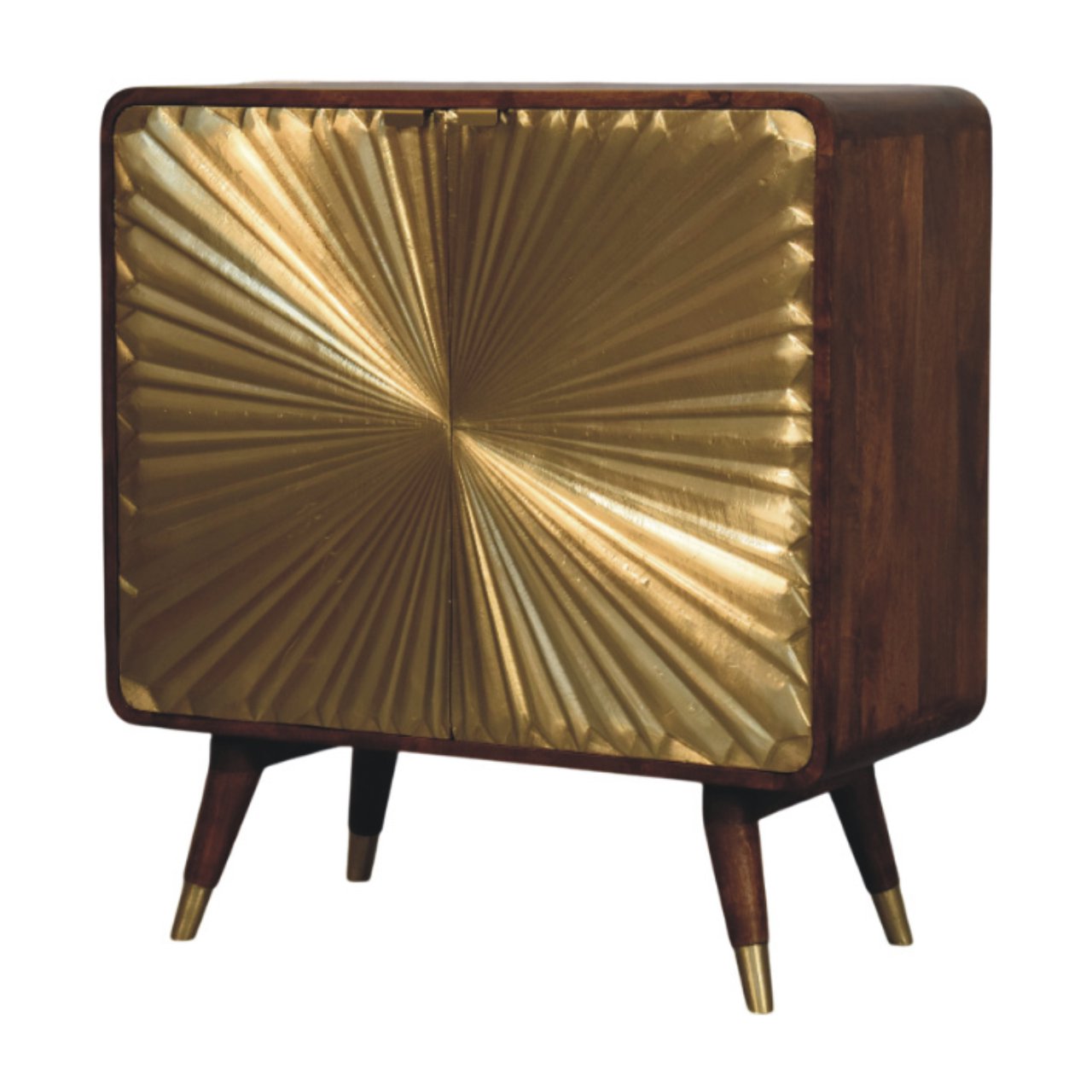 Avora Brass Embossed 2 Door Chestnut Cabinet - Handcrafted Storage with Brass Sunburst Front