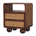 Larissa 2 Drawer Chestnut Nightstand-  Solid Wood Rattan Nightstand with Open Shelf