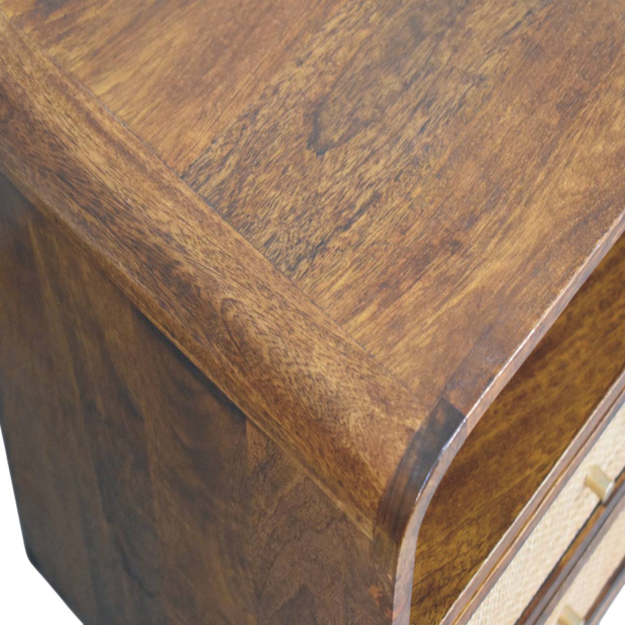 Larissa 2 Drawer Chestnut Nightstand-  Solid Wood Rattan Nightstand with Open Shelf