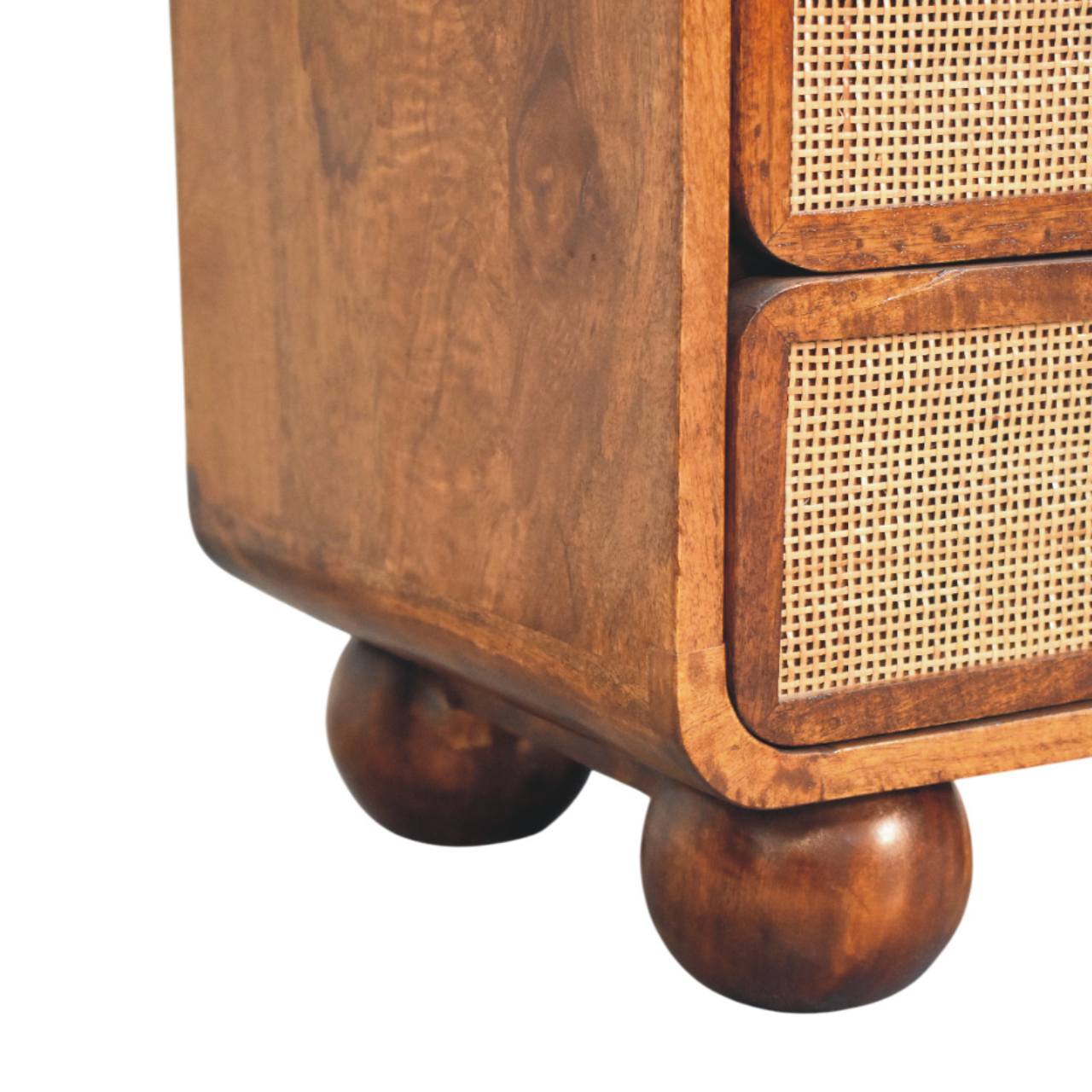 Larissa 2 Drawer Chestnut Nightstand-  Solid Wood Rattan Nightstand with Open Shelf