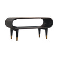 Curved Edge Media with Brass Accents - Solid Mango Wood TV Stand in Carbon Ash