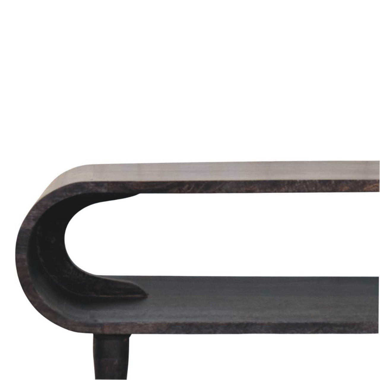 Curved Edge Media with Brass Accents - Solid Mango Wood TV Stand in Carbon Ash