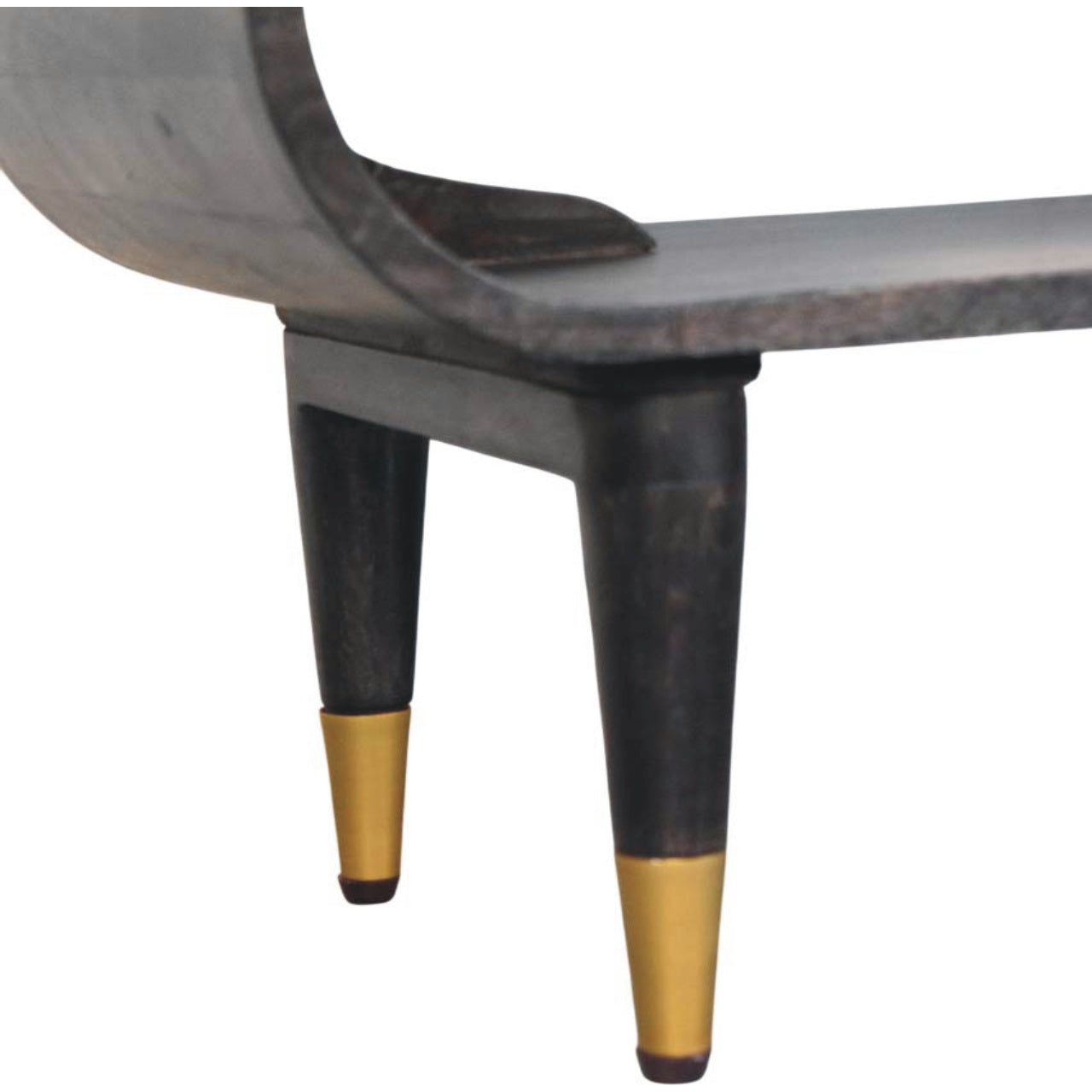 Curved Edge Media with Brass Accents - Solid Mango Wood TV Stand in Carbon Ash