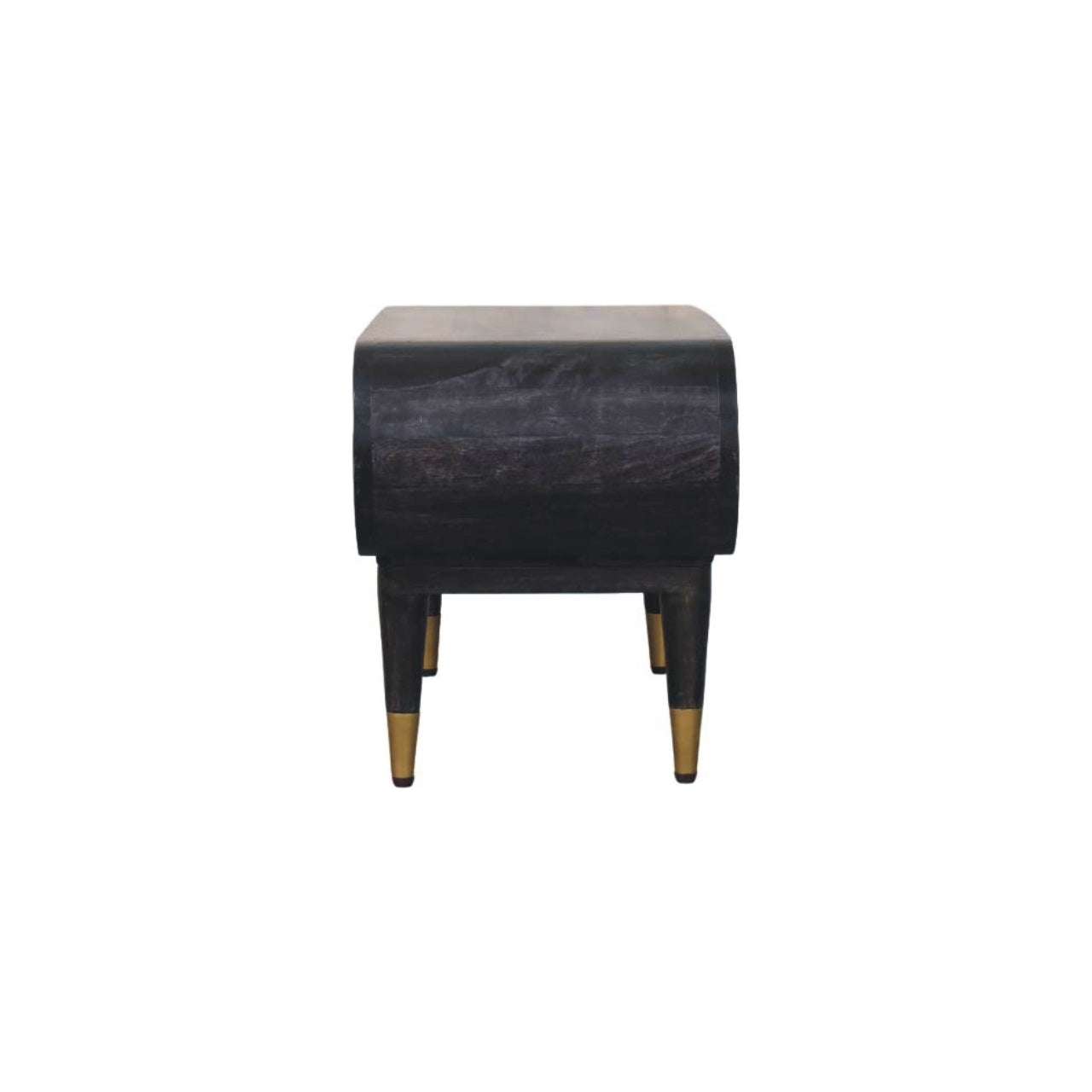 Curved Edge Media with Brass Accents - Solid Mango Wood TV Stand in Carbon Ash
