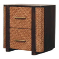 Havana Canefront Drawers - Solid Wood Bedside Table with Brass Handles & Woven Rattan