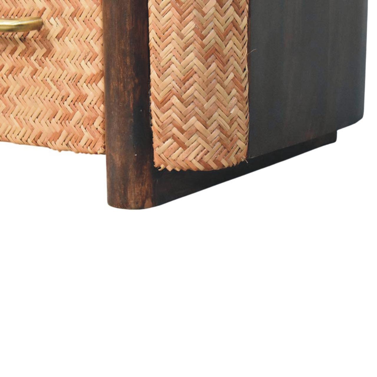 Havana Canefront Drawers - Solid Wood Bedside Table with Brass Handles & Woven Rattan
