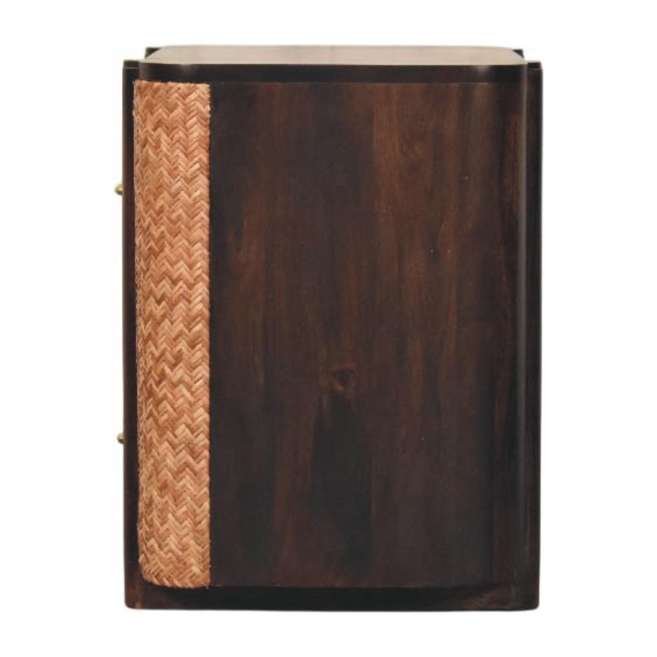 Havana Canefront Drawers - Solid Wood Bedside Table with Brass Handles & Woven Rattan