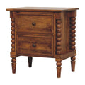 Spindle Leg Amber Oak Nightstand - Solid Mango Wood Bedside Table in Amber Oak
