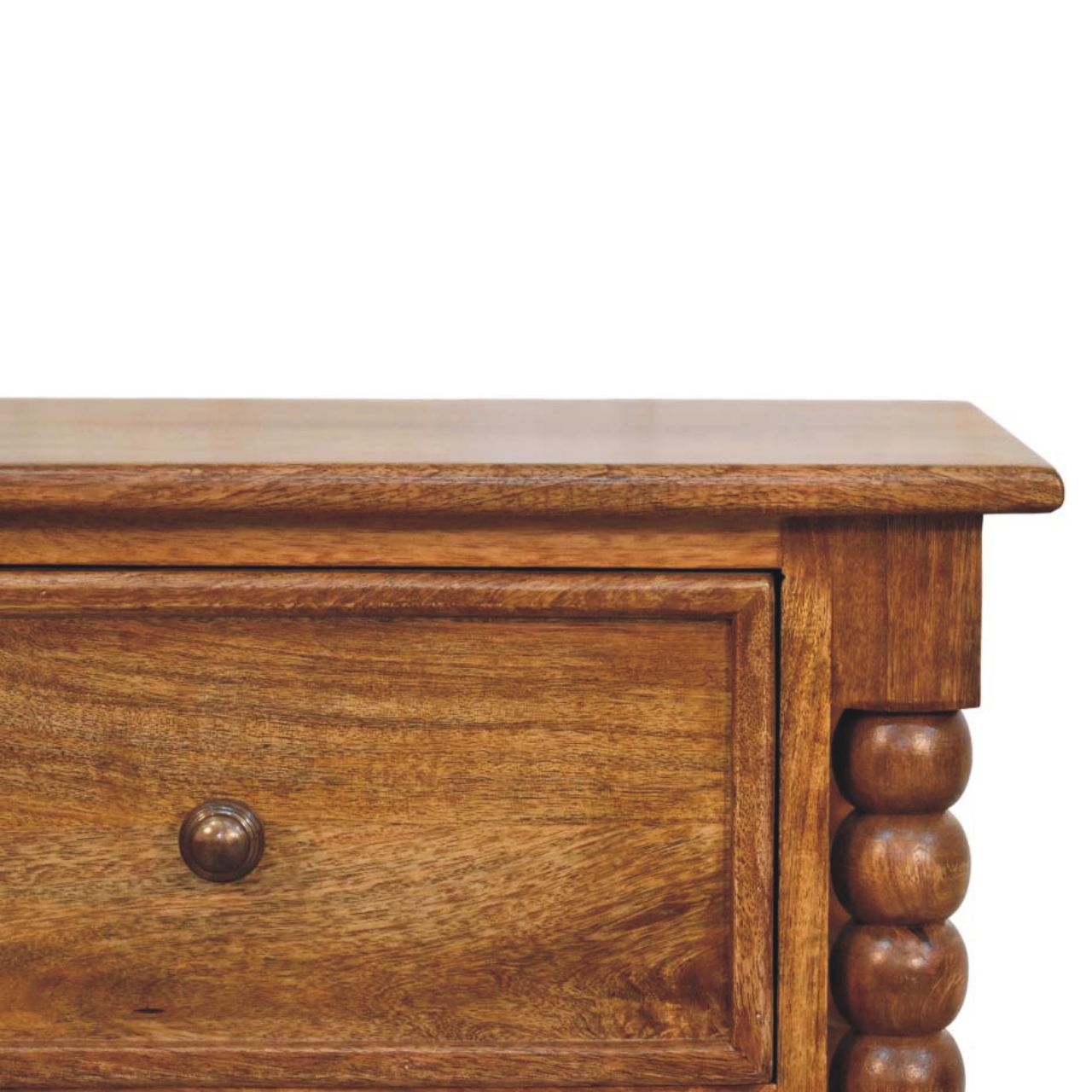 Spindle Leg Amber Oak Nightstand - Solid Mango Wood Bedside Table in Amber Oak