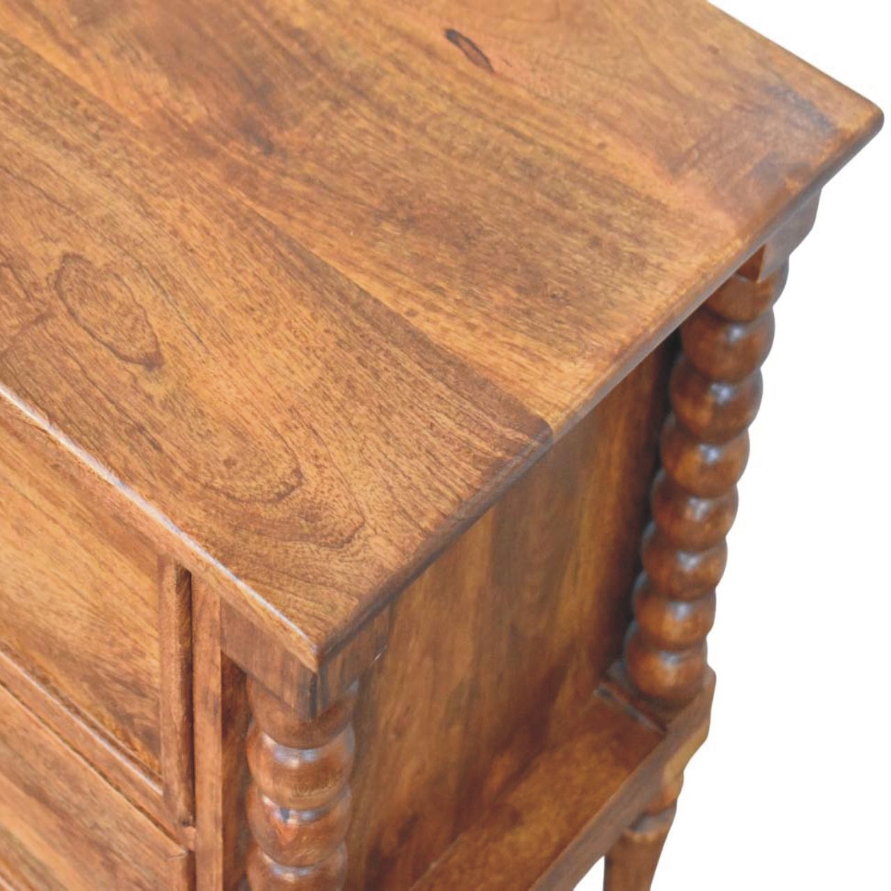 Spindle Leg Amber Oak Nightstand - Solid Mango Wood Bedside Table in Amber Oak