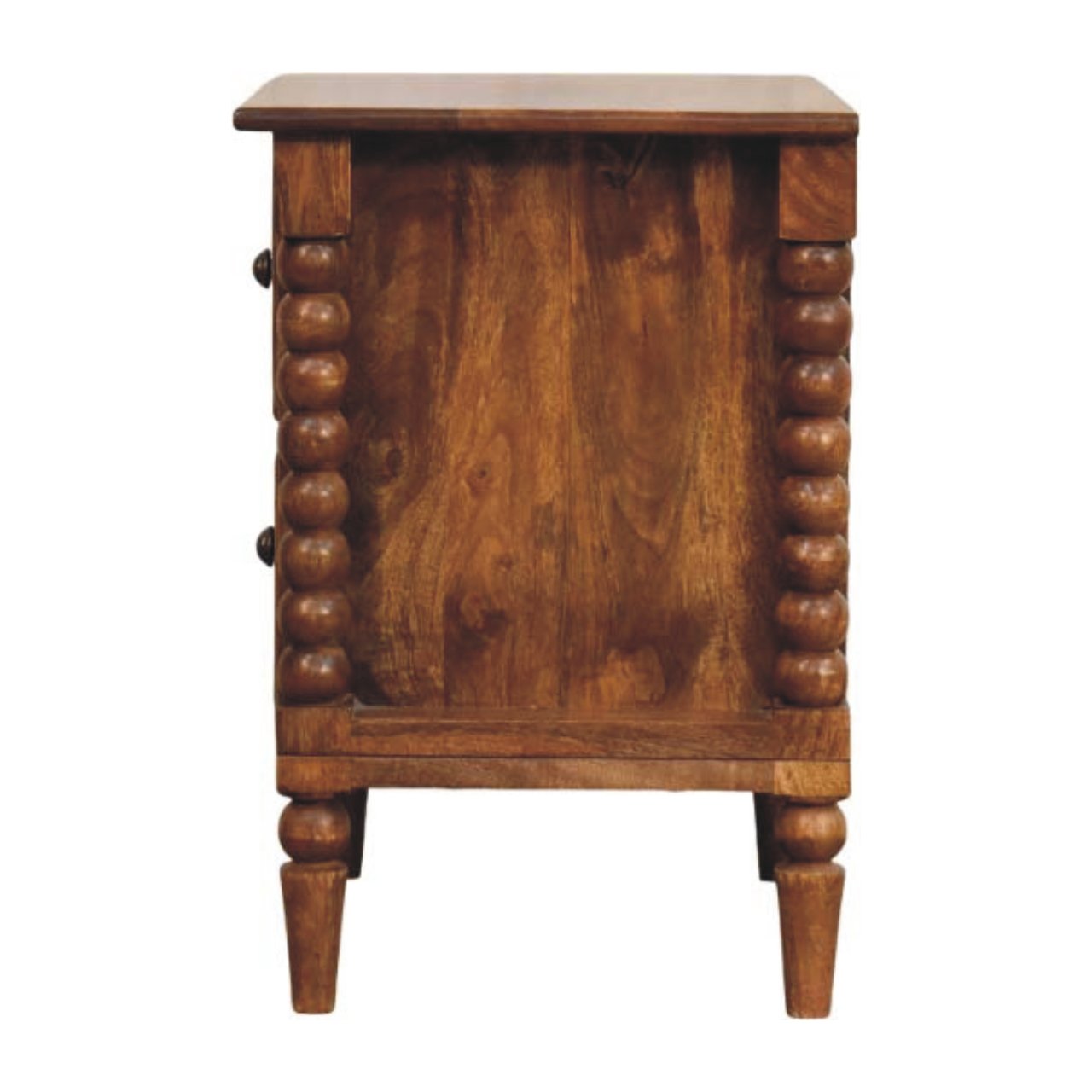 Spindle Leg Amber Oak Nightstand - Solid Mango Wood Bedside Table in Amber Oak