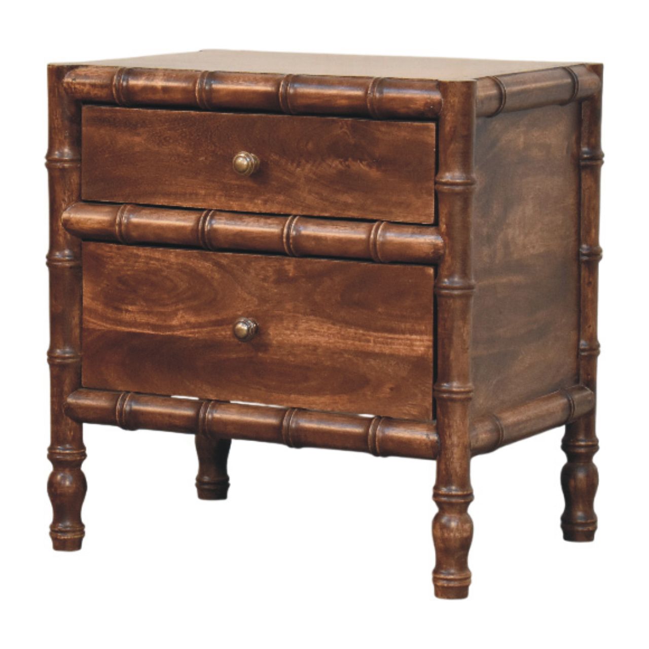 Bamboo Frame Nightstand in Roasted Almond - 2 Drawer with Turned Legs