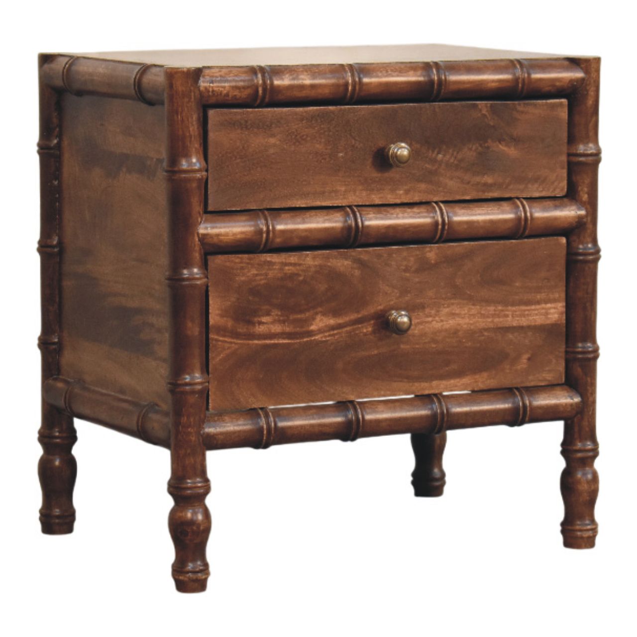 Bamboo Frame Nightstand in Roasted Almond - 2 Drawer with Turned Legs