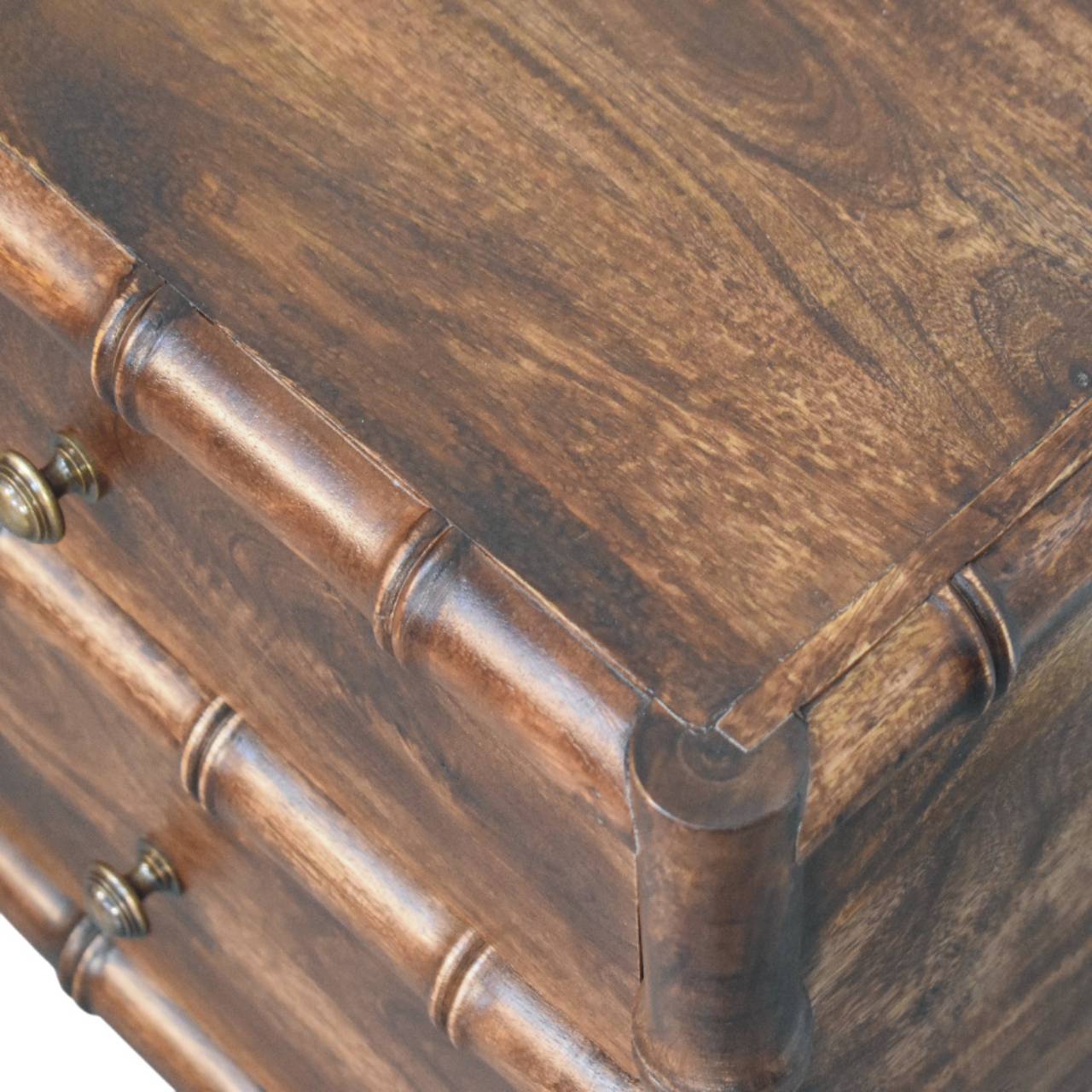 Bamboo Frame Nightstand in Roasted Almond - 2 Drawer with Turned Legs