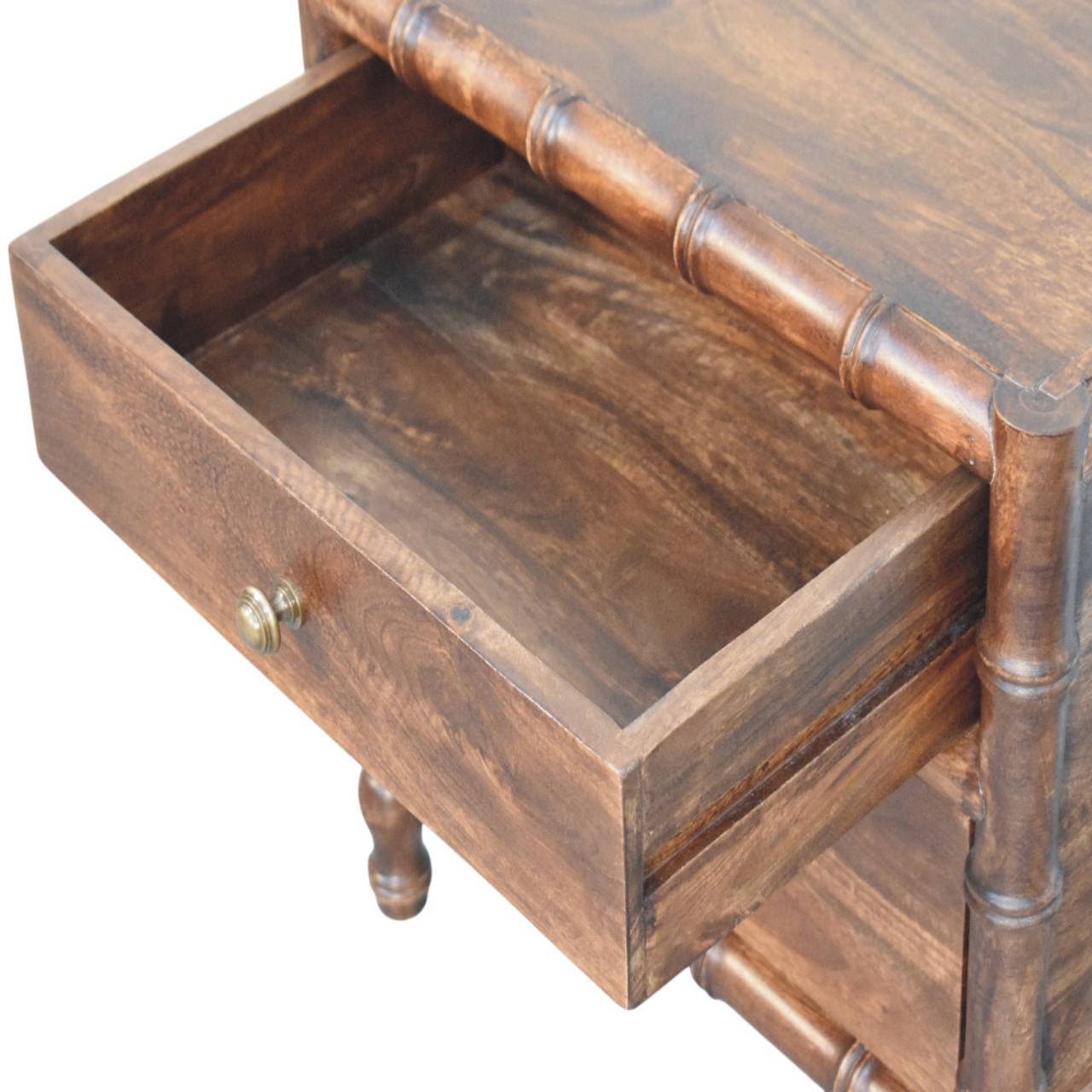 Bamboo Frame Nightstand in Roasted Almond - 2 Drawer with Turned Legs