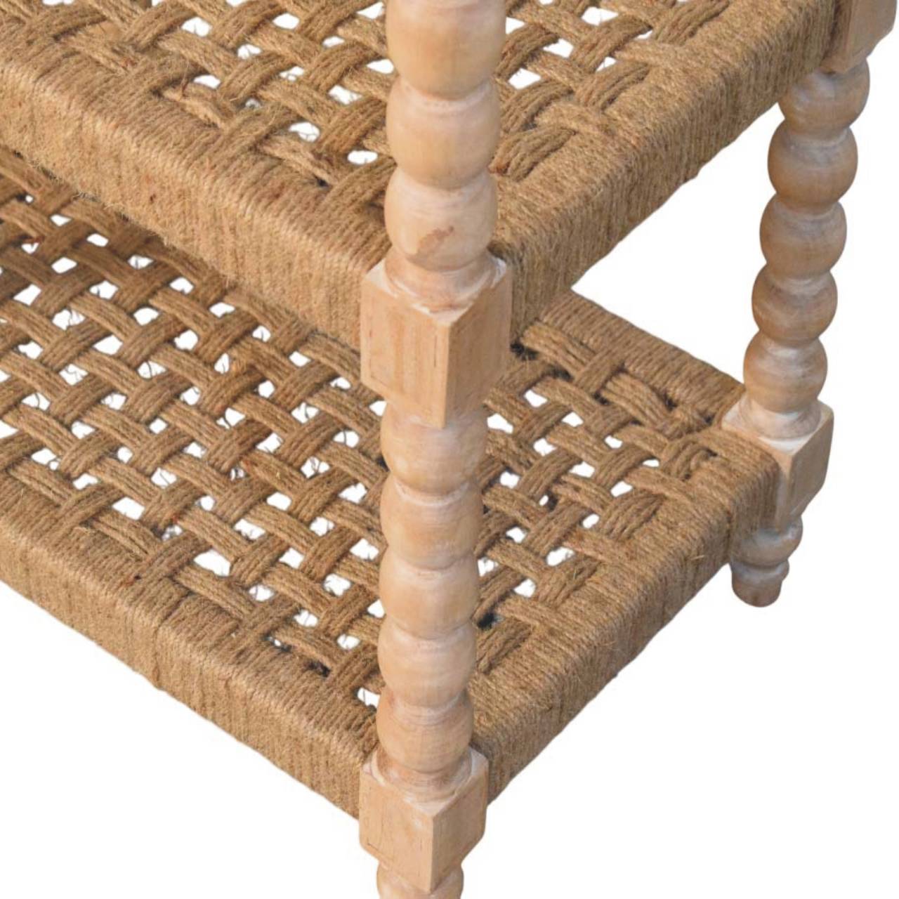 Savoy Bobbin Console with Jute Shelves