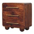 3-Drawer Rounded Chest in Winewood Oak – Solid Mango Wood Storage with Brass Handles