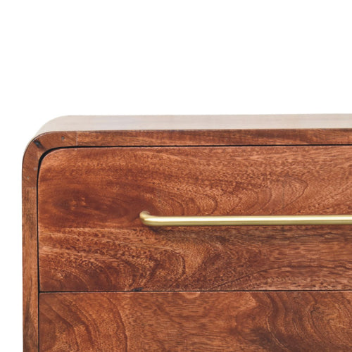 3-Drawer Rounded Chest in Winewood Oak – Solid Mango Wood Storage with Brass Handles