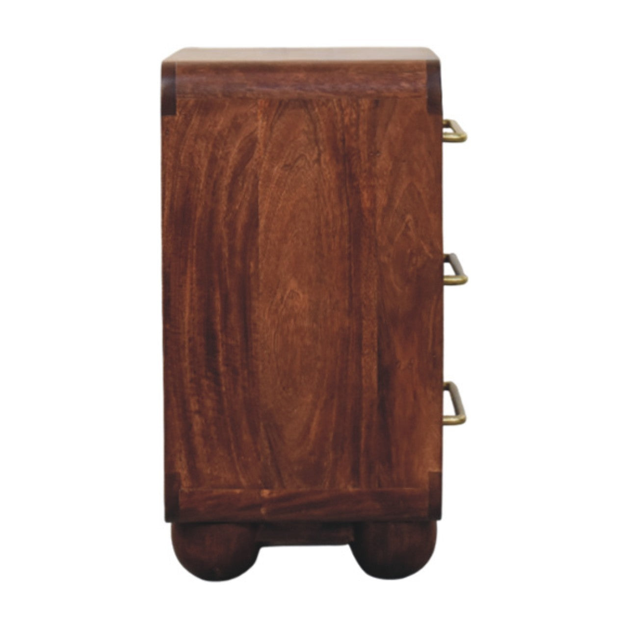 3-Drawer Rounded Chest in Winewood Oak – Solid Mango Wood Storage with Brass Handles