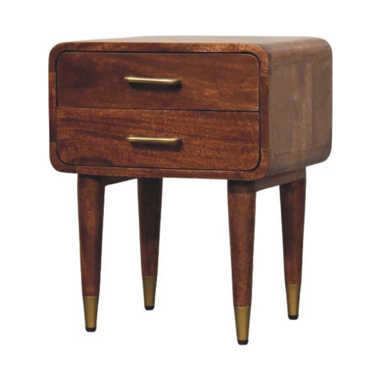 Astor 2-Drawer Nightstand in Roasted Almond – Solid Mango Wood with Brass Detailing