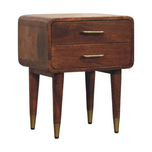 Astor 2-Drawer Nightstand in Roasted Almond – Solid Mango Wood with Brass Detailing
