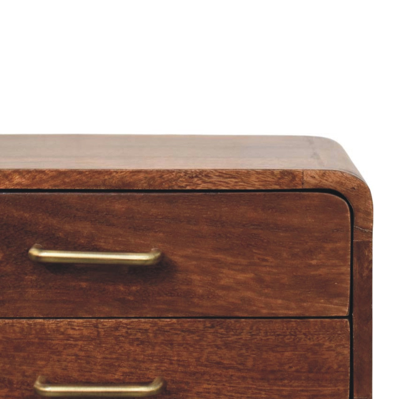 Astor 2-Drawer Nightstand in Roasted Almond – Solid Mango Wood with Brass Detailing
