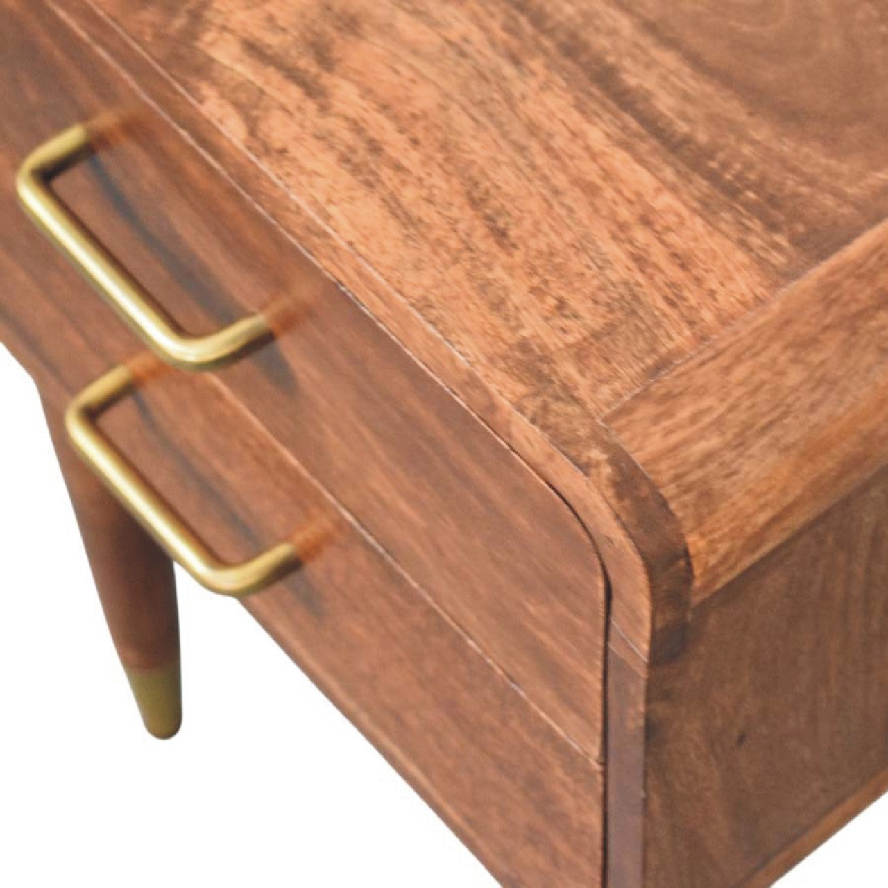 Astor 2-Drawer Nightstand in Roasted Almond – Solid Mango Wood with Brass Detailing