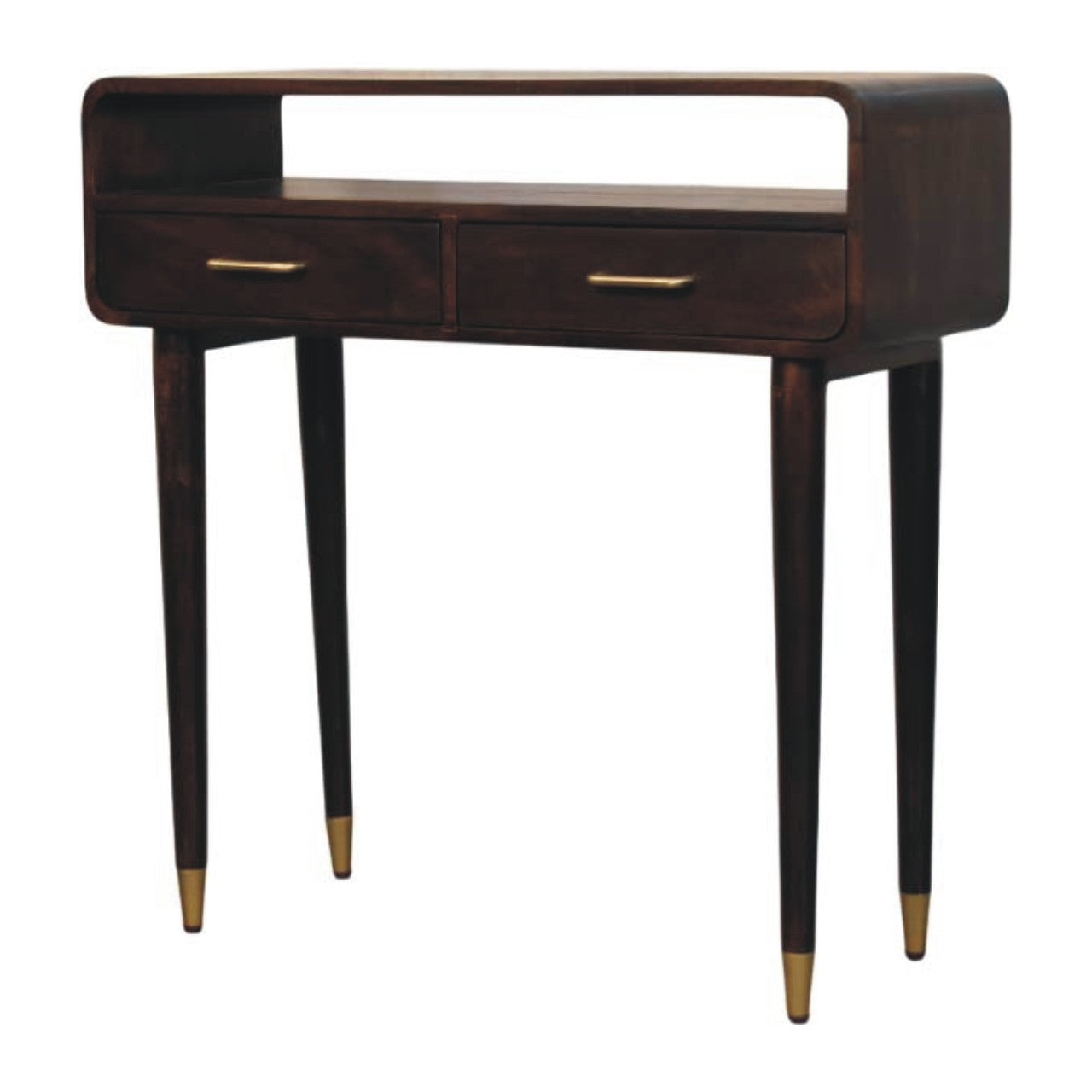 Apollo Loop Console Desk - Solid Mango Wood with Brass-Capped Legs