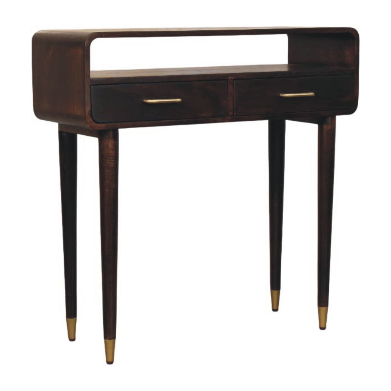 Apollo Loop Console Desk - Solid Mango Wood with Brass-Capped Legs