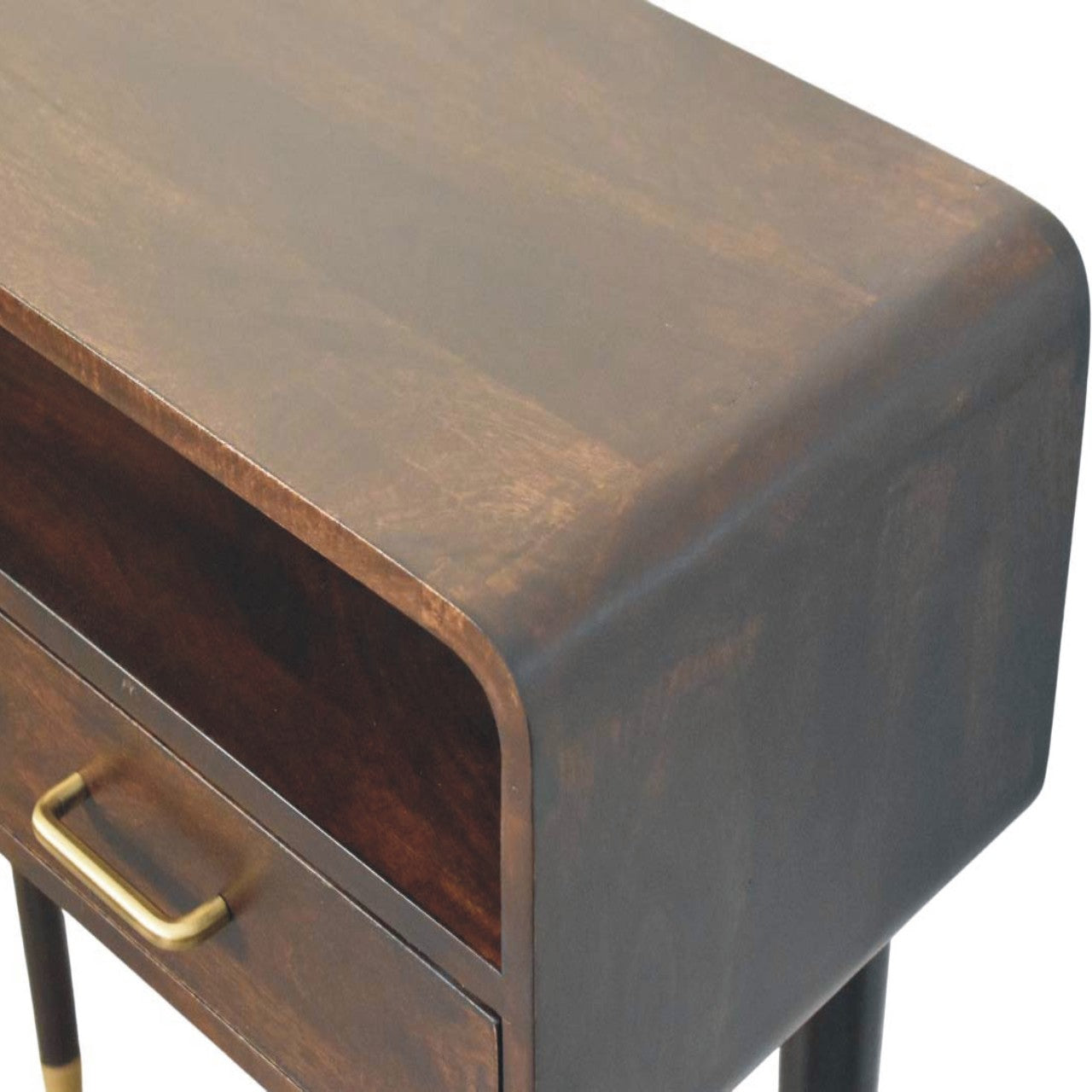 Apollo Loop Console Desk - Solid Mango Wood with Brass-Capped Legs