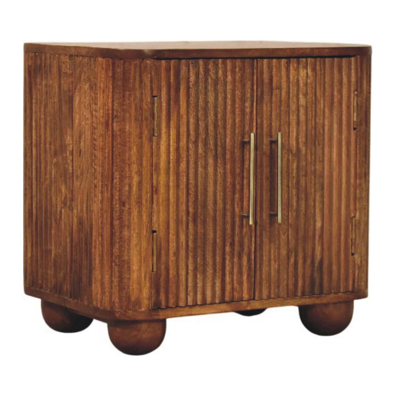 Solis Fluted Mini Sideboard - Solid Mango Wood Cabinet in Amber Oak Finish