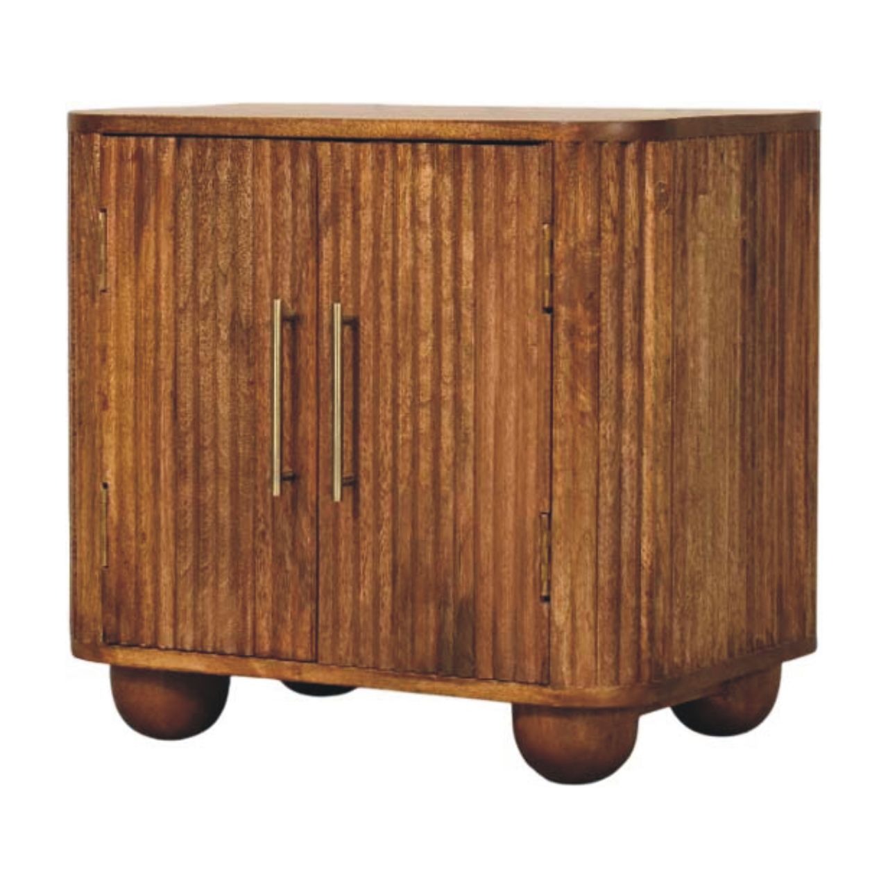 Solis Fluted Mini Sideboard - Solid Mango Wood Cabinet in Amber Oak Finish
