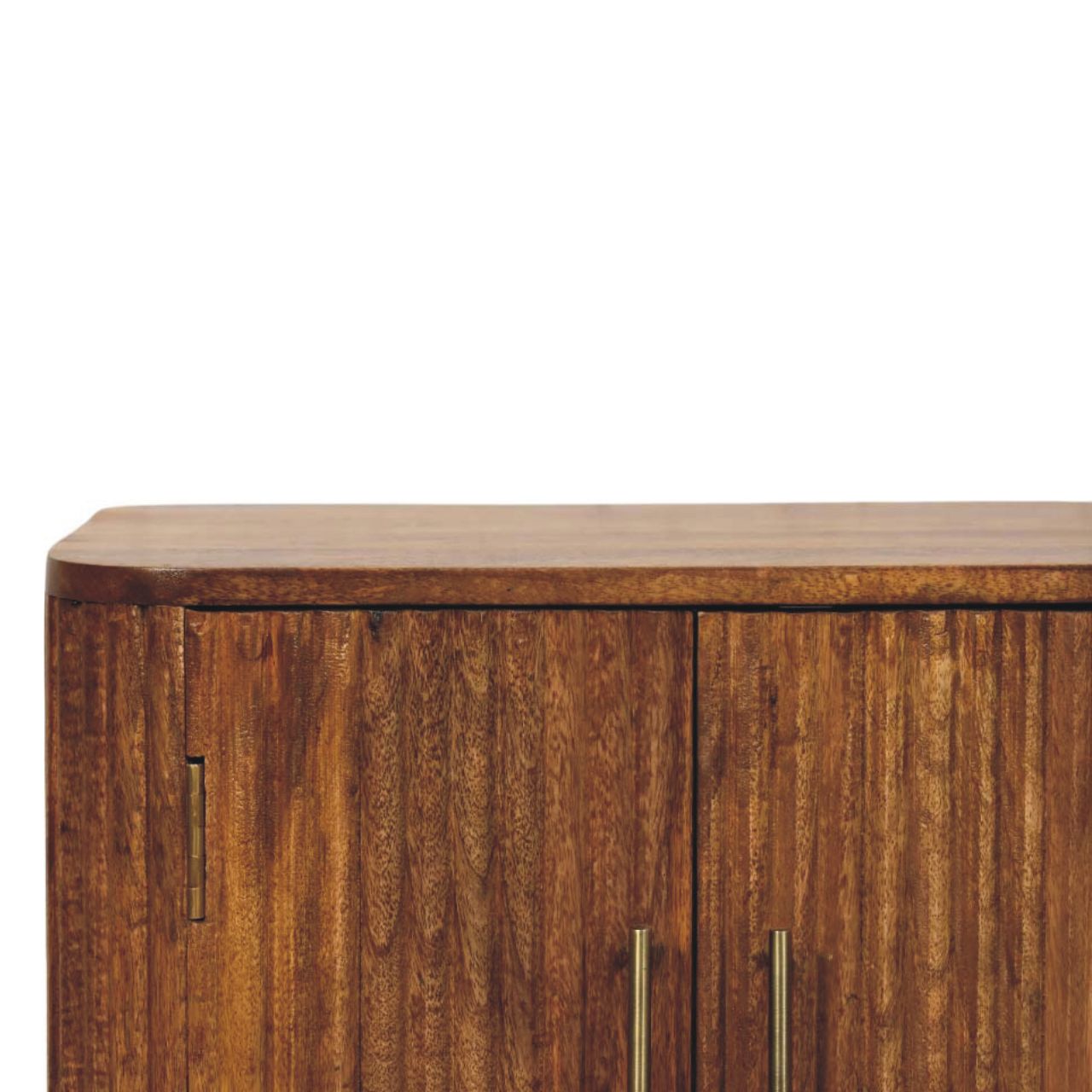 Solis Fluted Mini Sideboard - Solid Mango Wood Cabinet in Amber Oak Finish