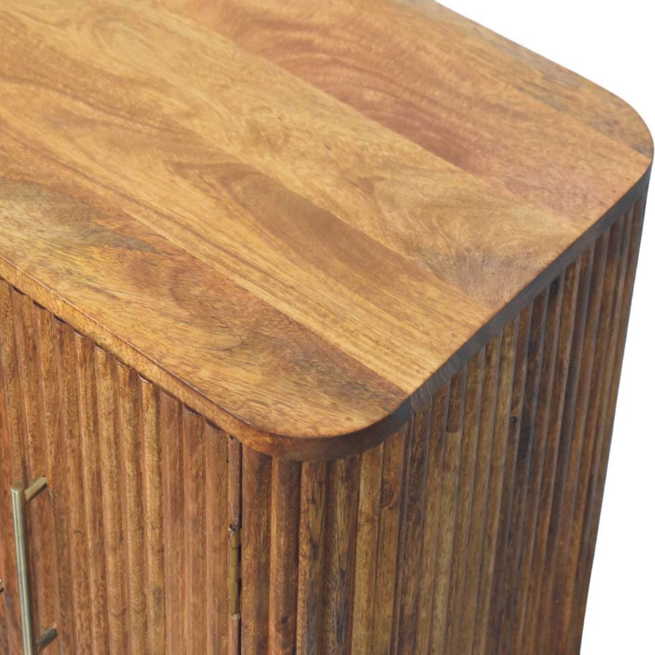 Solis Fluted Mini Sideboard - Solid Mango Wood Cabinet in Amber Oak Finish