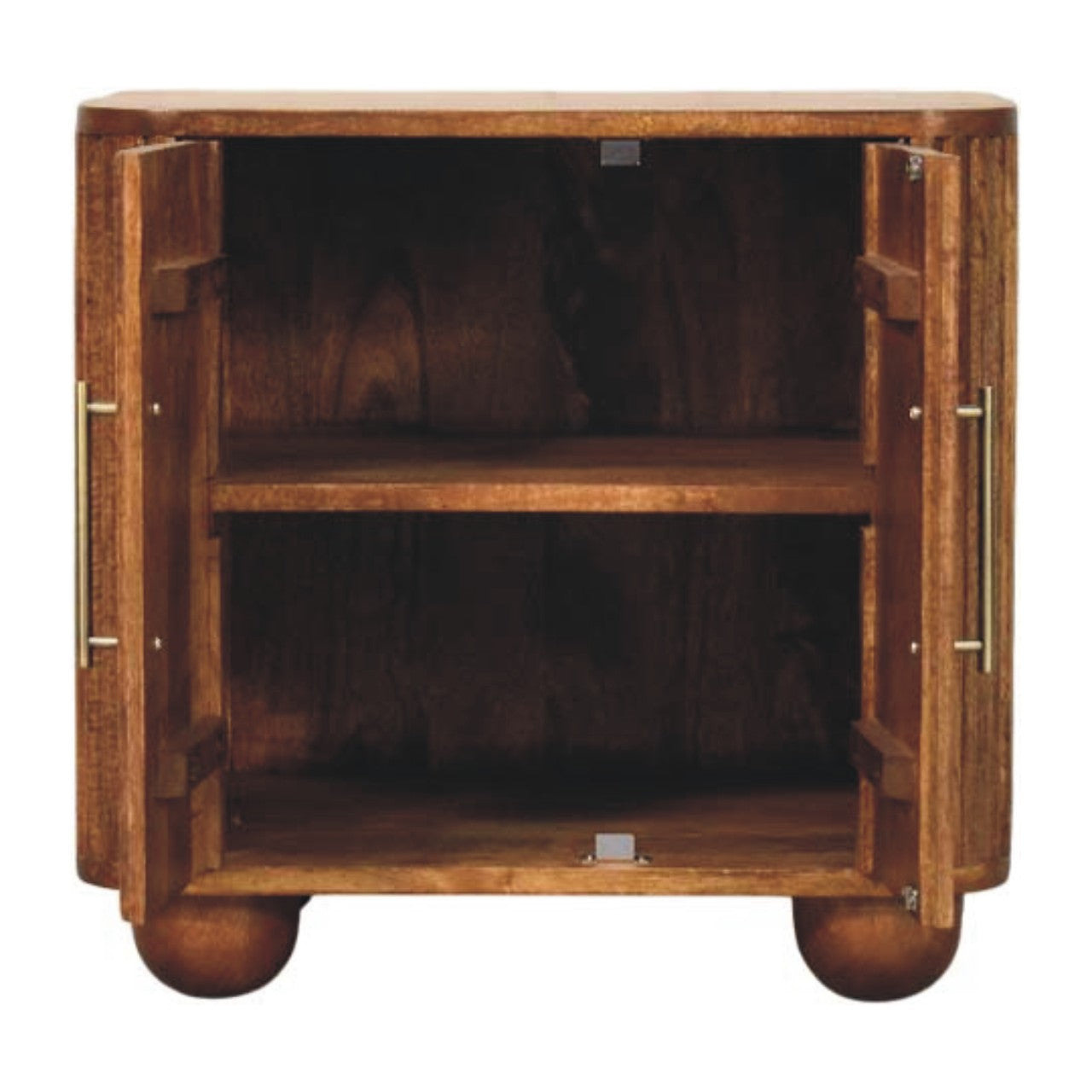 Solis Fluted Mini Sideboard - Solid Mango Wood Cabinet in Amber Oak Finish