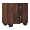 Marlowe Fluted Nightstand - Solid Mango Wood 2-Drawer Bedside in California Walnut Finish