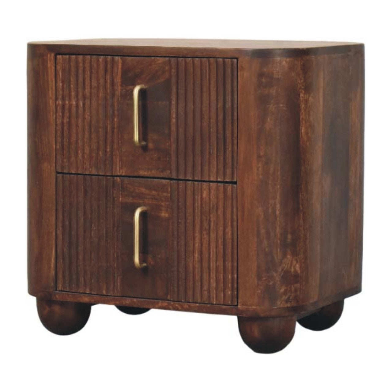 Marlowe Fluted Nightstand - Solid Mango Wood 2-Drawer Bedside in California Walnut Finish