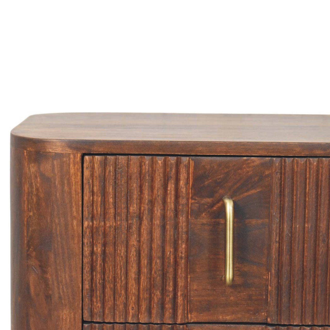 Marlowe Fluted Nightstand - Solid Mango Wood 2-Drawer Bedside in California Walnut Finish