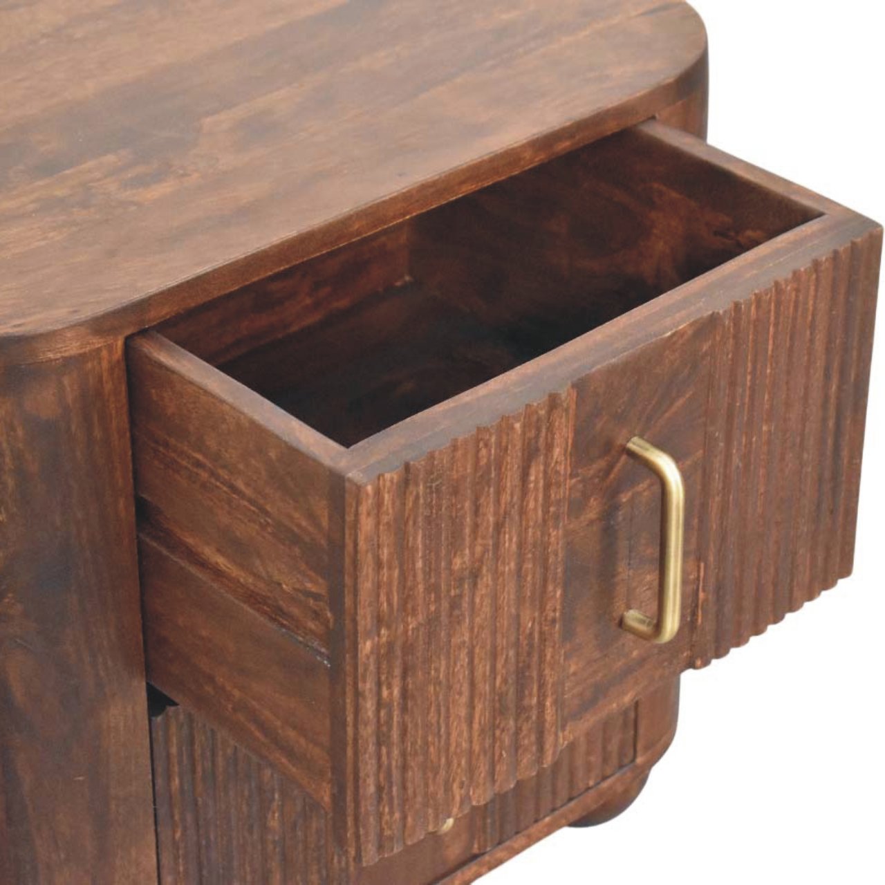 Marlowe Fluted Nightstand - Solid Mango Wood 2-Drawer Bedside in California Walnut Finish