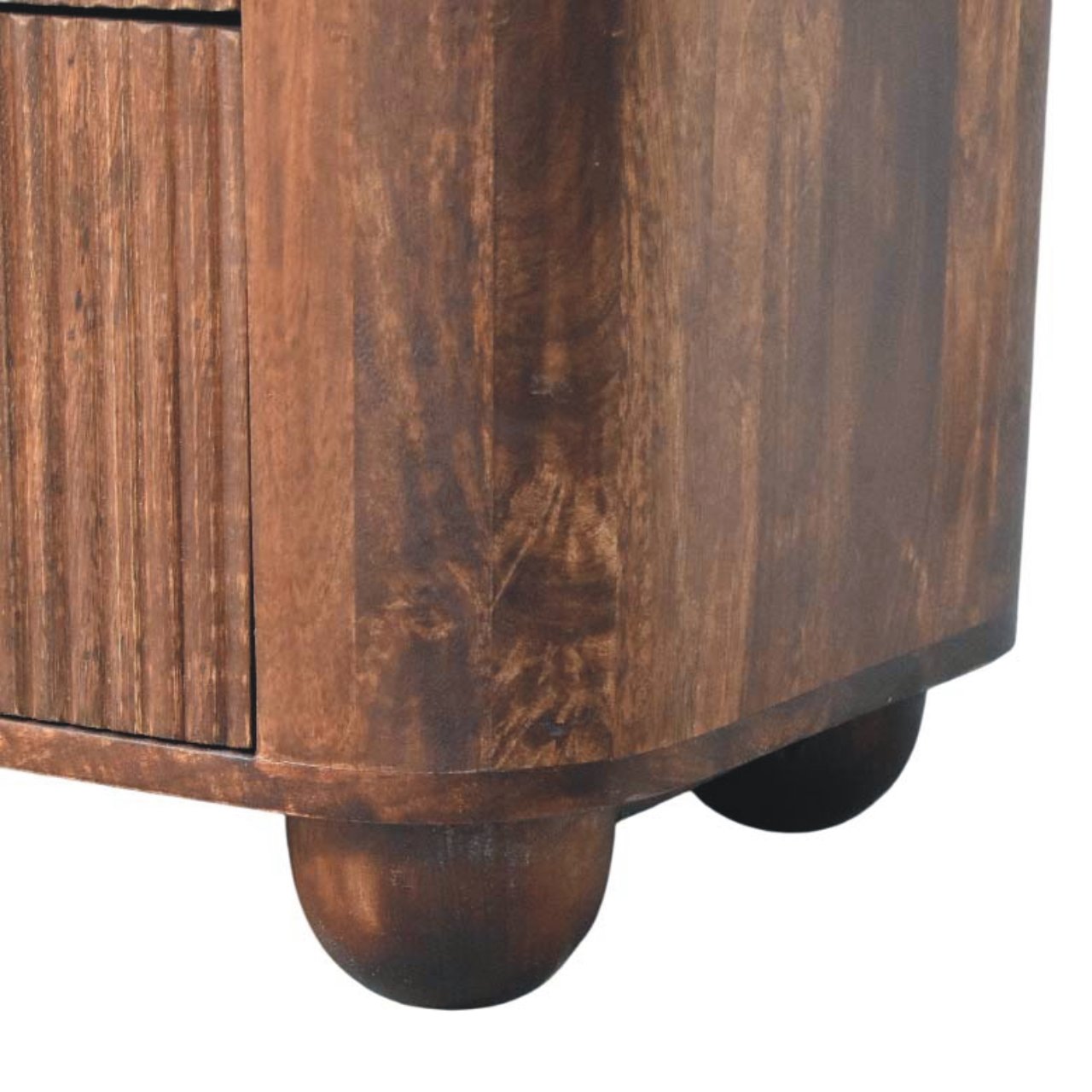 Marlowe Fluted Nightstand - Solid Mango Wood 2-Drawer Bedside in California Walnut Finish