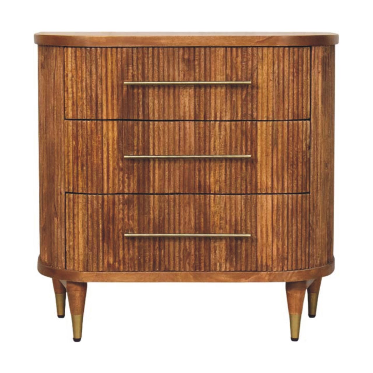 Emerson Ribbed 3-Drawer Chest -  Amber Oak & Solid Mango Wood Dresser