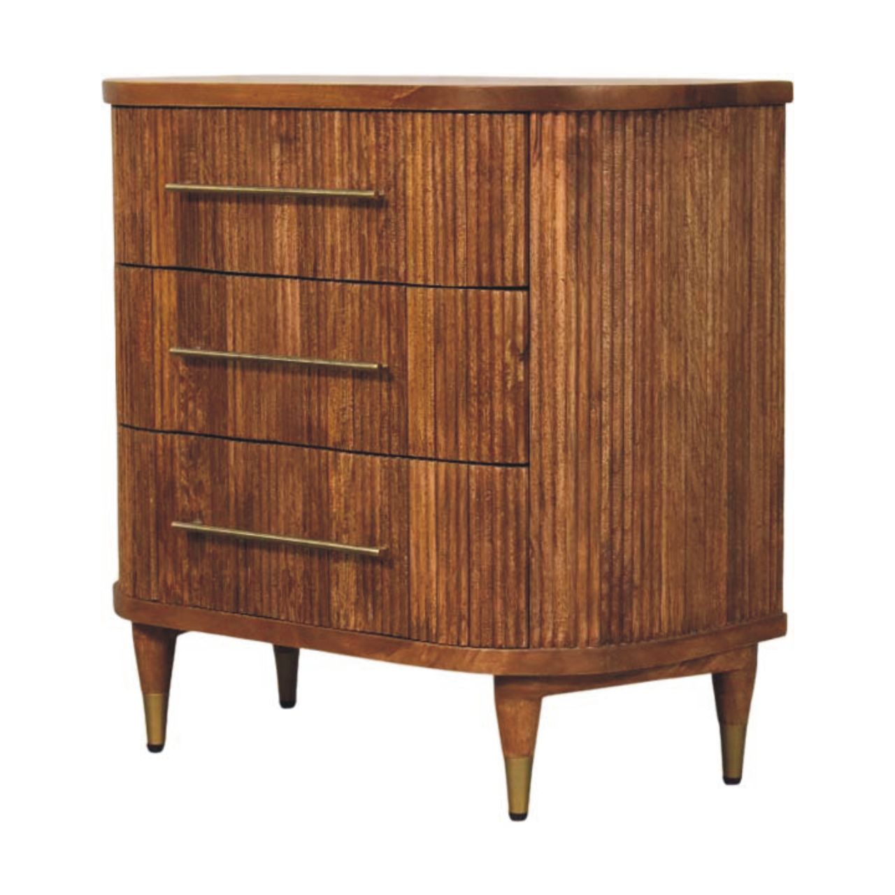 Emerson Ribbed 3-Drawer Chest -  Amber Oak & Solid Mango Wood Dresser