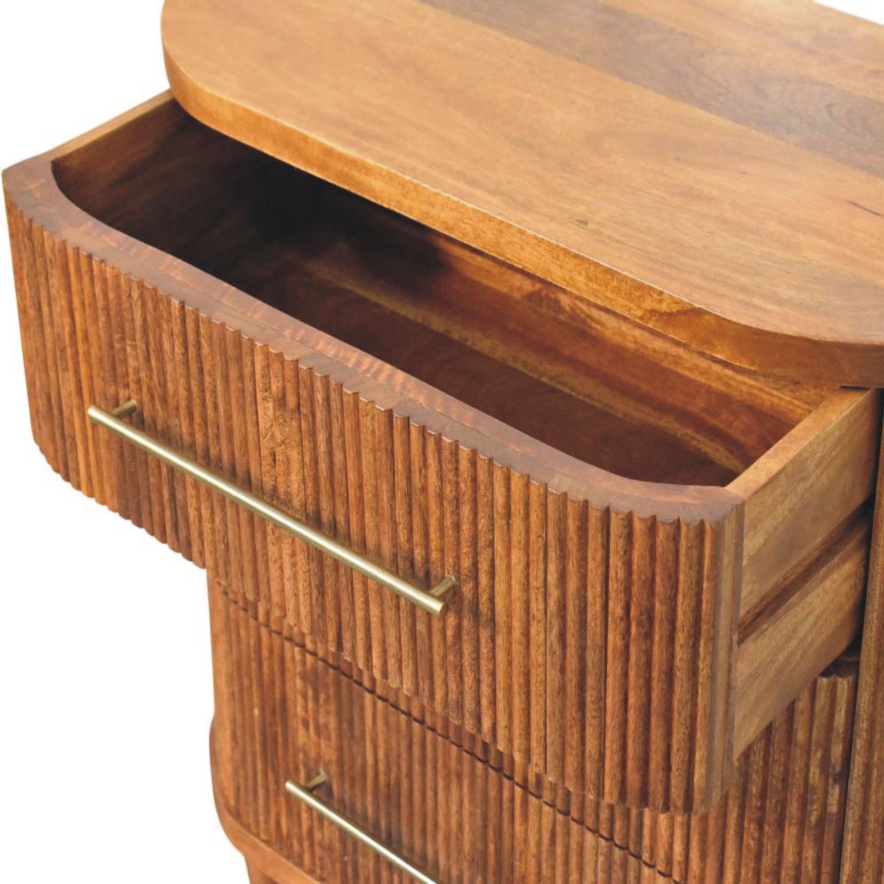 Emerson Ribbed 3-Drawer Chest -  Amber Oak & Solid Mango Wood Dresser
