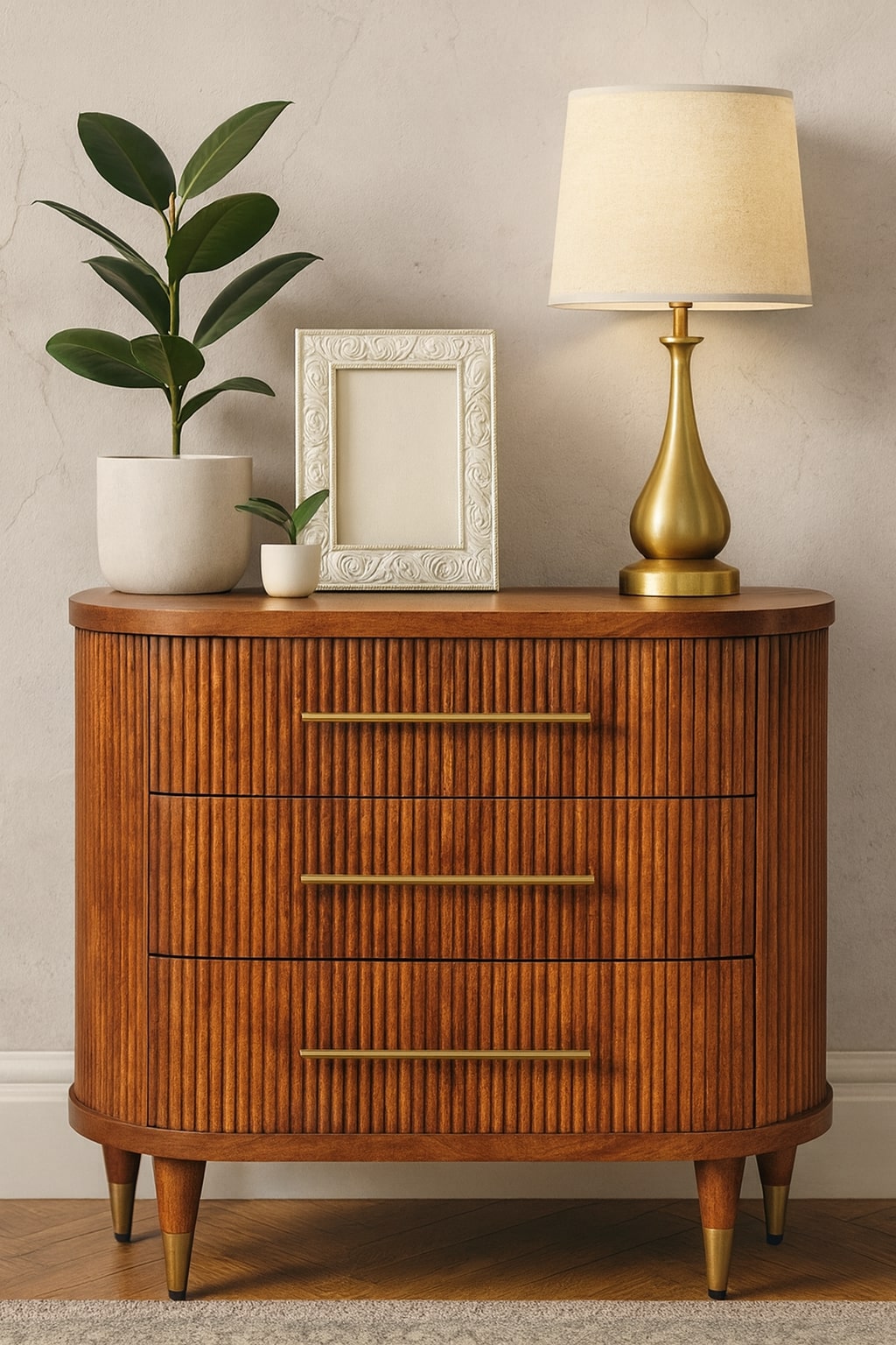 Emerson Ribbed 3-Drawer Chest -  Amber Oak & Solid Mango Wood Dresser