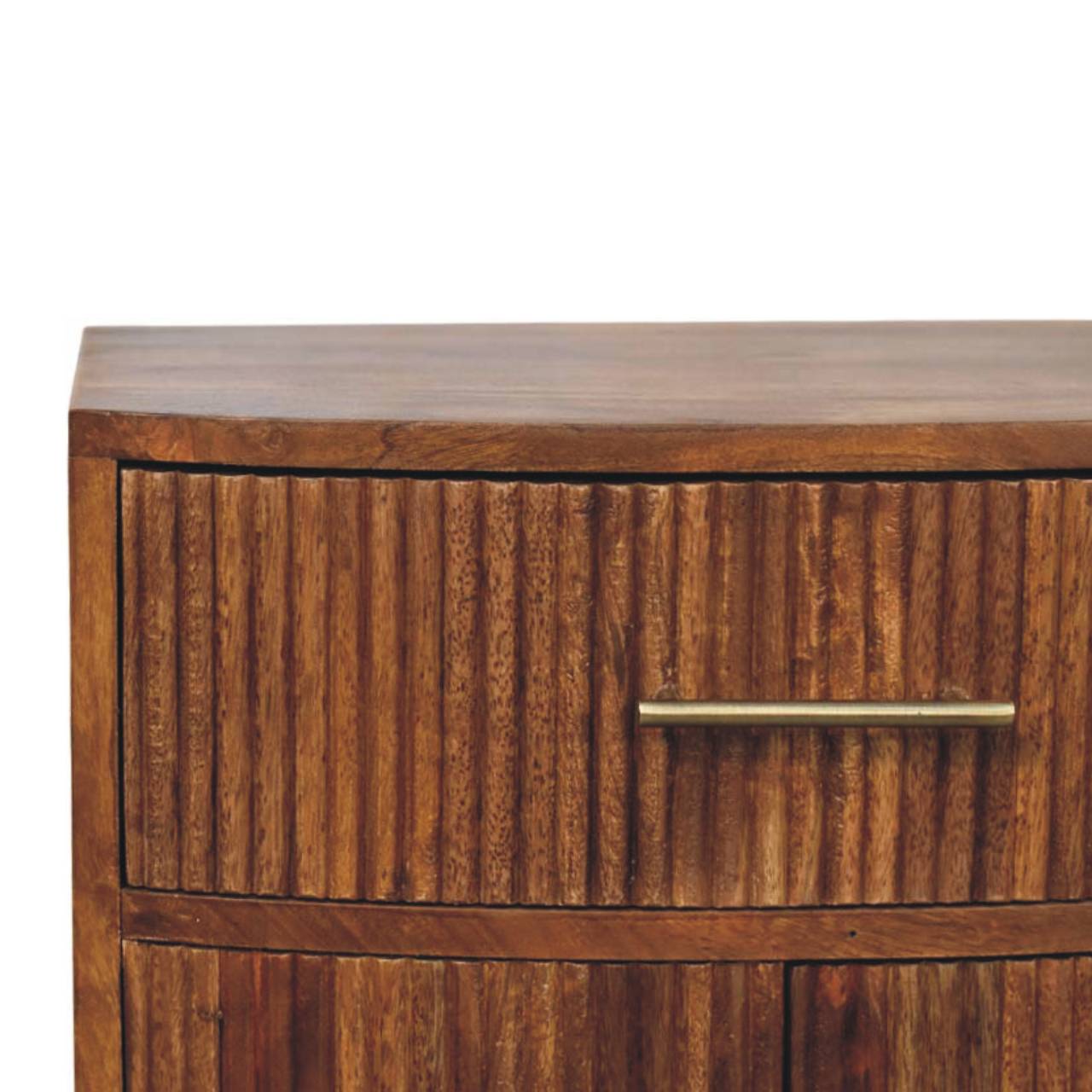 Amber Oak Curved Ribbed Bedside Cabinet – 1 Drawer & Cupboard Solid Mango Wood Nightstand